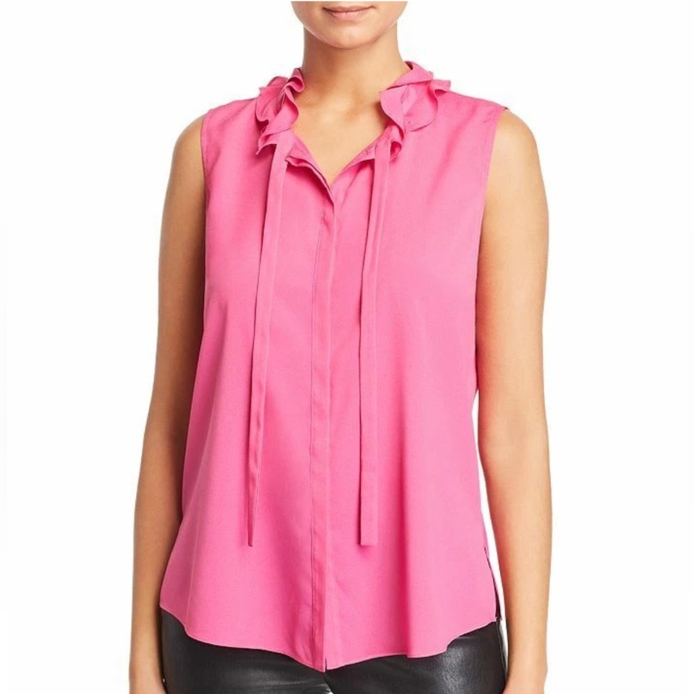 Le Gali Linn Sleeveless Pink Blouse Ruffle Collar button down women’s size L new
